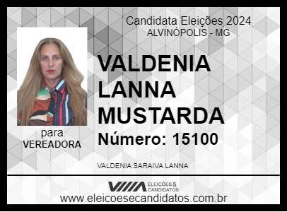 Candidato VALDENIA LANNA MUSTARDA 2024 - ALVINÓPOLIS - Eleições