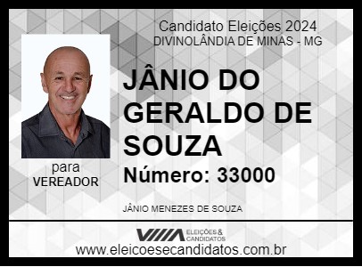 Candidato JÂNIO DO GERALDO DE SOUZA 2024 - DIVINOLÂNDIA DE MINAS - Eleições