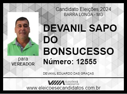 Candidato DEVANIL SAPO DO BONSUCESSO 2024 - BARRA LONGA - Eleições