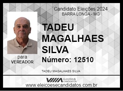 Candidato TADEU MAGALHAES SILVA 2024 - BARRA LONGA - Eleições