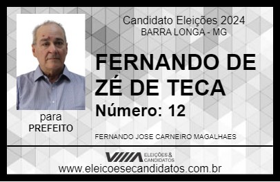 Candidato FERNANDO DE ZÉ DE TECA 2024 - BARRA LONGA - Eleições