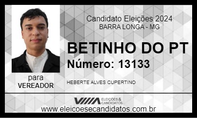 Candidato BETINHO DO PT 2024 - BARRA LONGA - Eleições