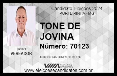 Candidato TONE DE JOVINA 2024 - PORTEIRINHA - Eleições