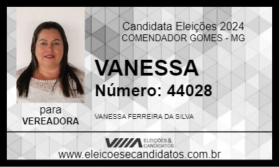 Candidato VANESSA 2024 - COMENDADOR GOMES - Eleições