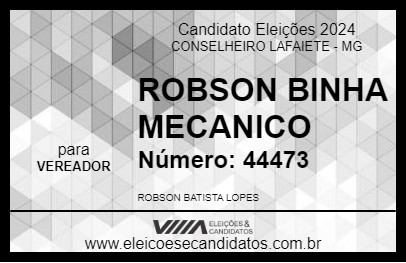 Candidato ROBSON BINHA MECANICO 2024 - CONSELHEIRO LAFAIETE - Eleições