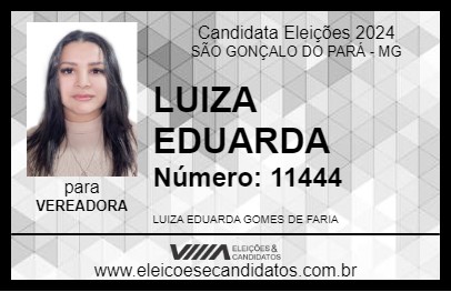 Candidato LUIZA EDUARDA 2024 - SÃO GONÇALO DO PARÁ - Eleições