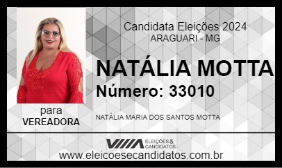 Candidato NATÁLIA MOTTA 2024 - ARAGUARI - Eleições