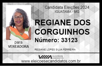 Candidato REGIANE DOS CORGUINHOS 2024 - IGUATAMA - Eleições