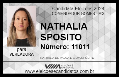 Candidato NATHALIA SPOSITO 2024 - COMENDADOR GOMES - Eleições