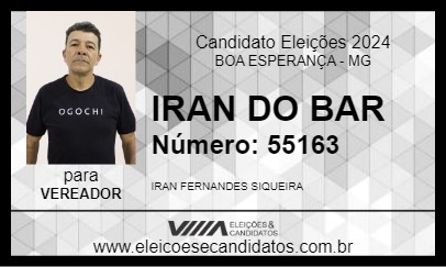 Candidato IRAN DO BAR 2024 - BOA ESPERANÇA - Eleições