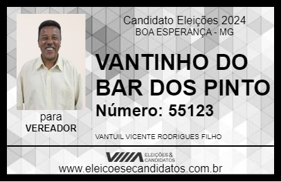 Candidato VANTINHO DO BAR DOS PINTO 2024 - BOA ESPERANÇA - Eleições