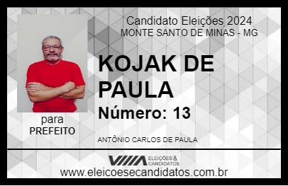 Candidato KOJAK DE PAULA 2024 - MONTE SANTO DE MINAS - Eleições