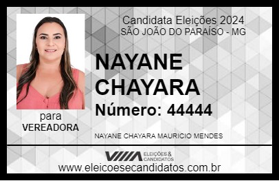 Candidato NAYANE CHAYARA 2024 - SÃO JOÃO DO PARAÍSO - Eleições