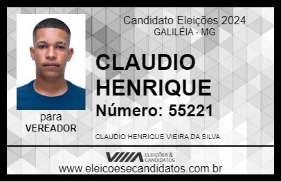 Candidato CLAUDIO HENRIQUE 2024 - GALILÉIA - Eleições