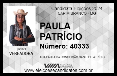 Candidato PAULA PATRÍCIO 2024 - CAPIM BRANCO - Eleições