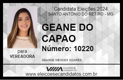 Candidato GEANE DO CAPAO 2024 - SANTO ANTÔNIO DO RETIRO - Eleições