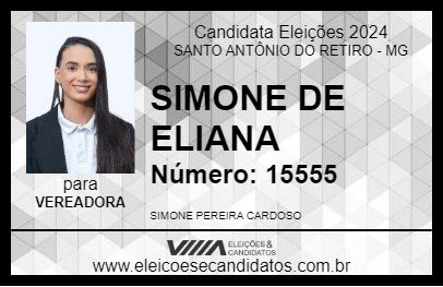 Candidato SIMONE DE ELIANA 2024 - SANTO ANTÔNIO DO RETIRO - Eleições