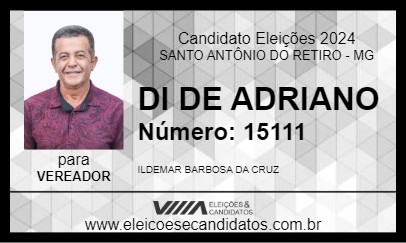 Candidato DI DE ADRIANO 2024 - SANTO ANTÔNIO DO RETIRO - Eleições