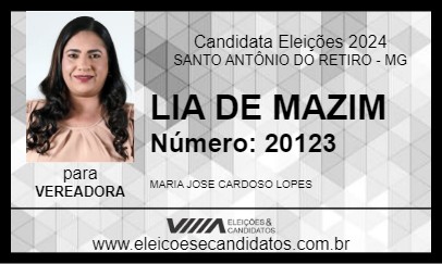 Candidato LIA DE MAZIM 2024 - SANTO ANTÔNIO DO RETIRO - Eleições