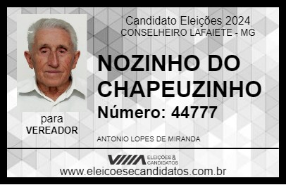 Candidato NOZINHO DO CHAPEUZINHO 2024 - CONSELHEIRO LAFAIETE - Eleições