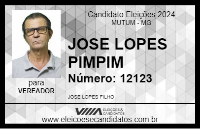 Candidato JOSE LOPES PIMPIM 2024 - MUTUM - Eleições