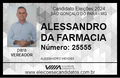 Candidato ALESSANDRO DA FARMACIA 2024 - SÃO GONÇALO DO PARÁ - Eleições