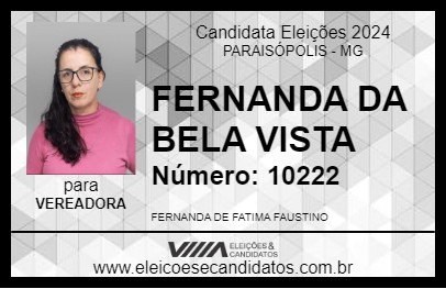 Candidato FERNANDA DA BELA VISTA 2024 - PARAISÓPOLIS - Eleições