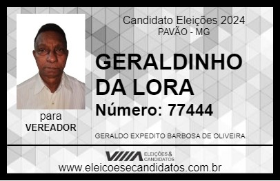 Candidato GERALDINHO DA LORA 2024 - PAVÃO - Eleições