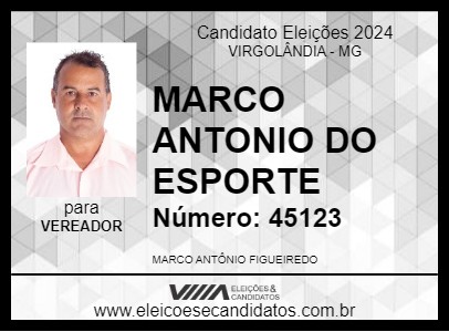 Candidato MARCO ANTONIO DO ESPORTE 2024 - VIRGOLÂNDIA - Eleições