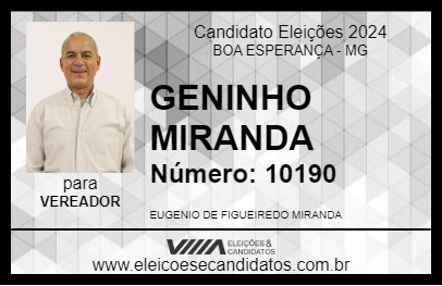 Candidato GENINHO MIRANDA 2024 - BOA ESPERANÇA - Eleições