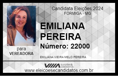 Candidato EMILIANA PEREIRA 2024 - FORMIGA - Eleições