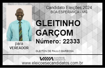 Candidato GLEITINHO GARÇOM 2024 - BOA ESPERANÇA - Eleições