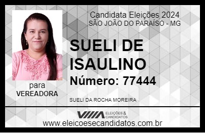 Candidato SUELI DE ISAULINO 2024 - SÃO JOÃO DO PARAÍSO - Eleições