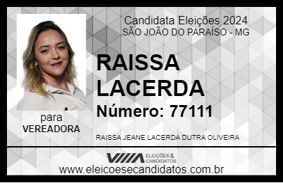 Candidato RAISSA LACERDA 2024 - SÃO JOÃO DO PARAÍSO - Eleições