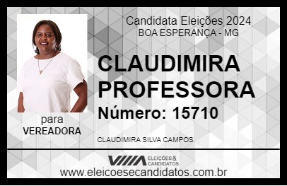 Candidato CLAUDIMIRA PROFESSORA 2024 - BOA ESPERANÇA - Eleições