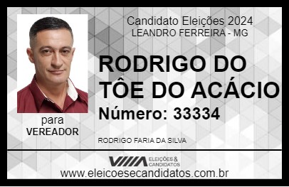 Candidato RODRIGO DO TÔE DO ACÁCIO 2024 - LEANDRO FERREIRA - Eleições