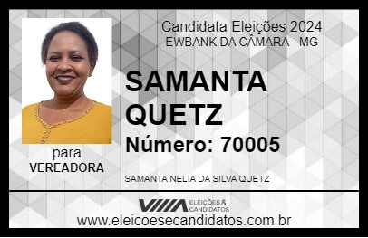 Candidato SAMANTA QUETZ 2024 - EWBANK DA CÂMARA - Eleições