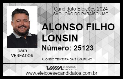 Candidato ALONSO FILHO LONSIN 2024 - SÃO JOÃO DO PARAÍSO - Eleições