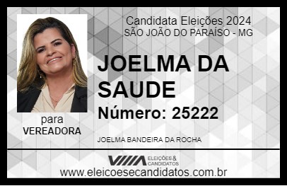 Candidato JOELMA DA SAUDE 2024 - SÃO JOÃO DO PARAÍSO - Eleições