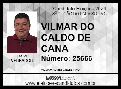 Candidato VILMAR DO CALDO DE CANA 2024 - SÃO JOÃO DO PARAÍSO - Eleições