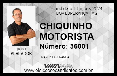 Candidato CHIQUINHO MOTORISTA 2024 - BOA ESPERANÇA - Eleições