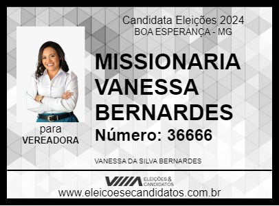 Candidato MISSIONARIA VANESSA BERNARDES 2024 - BOA ESPERANÇA - Eleições