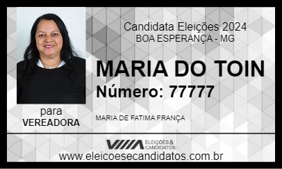 Candidato MARIA DO TOIN 2024 - BOA ESPERANÇA - Eleições