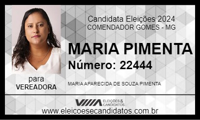 Candidato MARIA PIMENTA 2024 - COMENDADOR GOMES - Eleições