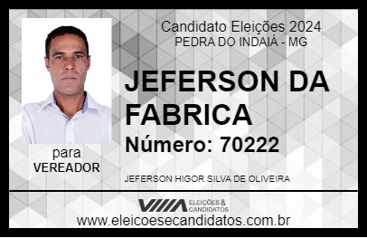 Candidato JEFERSON DA FABRICA 2024 - PEDRA DO INDAIÁ - Eleições