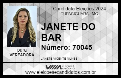 Candidato JANETE DO BAR 2024 - TUPACIGUARA - Eleições