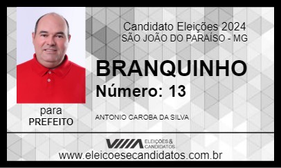 Candidato BRANQUINHO 2024 - SÃO JOÃO DO PARAÍSO - Eleições