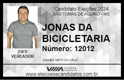 Candidato JONAS DA BICICLETARIA 2024 - SÃO TOMÁS DE AQUINO - Eleições