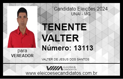 Candidato TENENTE VALTER 2024 - UNAÍ - Eleições