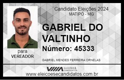 Candidato GABRIEL DO VALTINHO 2024 - MATIPÓ - Eleições